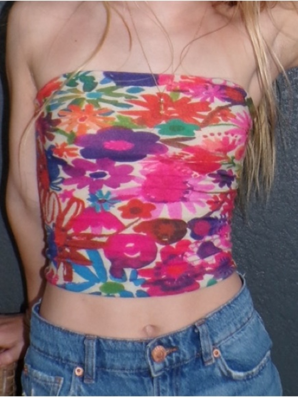 NATURAL LIFE Multicolor Floral Strapless Tube Top in Pink & Purple